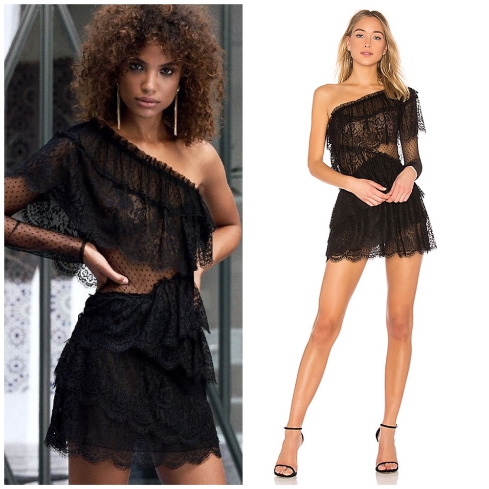 HOUSE of HARLOW REVOLVE BLACK LACE RUFFLE DRESS FOR LOVE LEMONS STONE COLD FOX